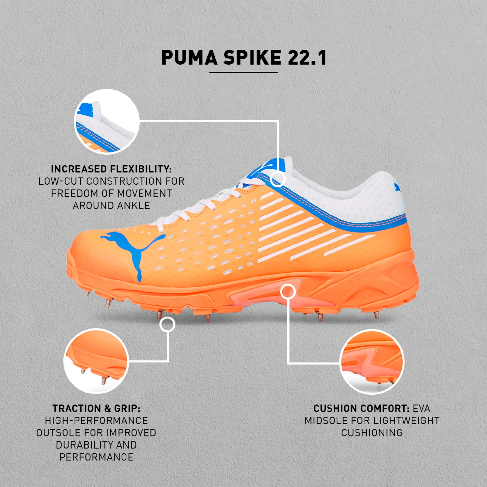 PUMA Spike 22.1 Men's Cricket Shoes Neon Citrus-bluemazing-puma white - Image 9
