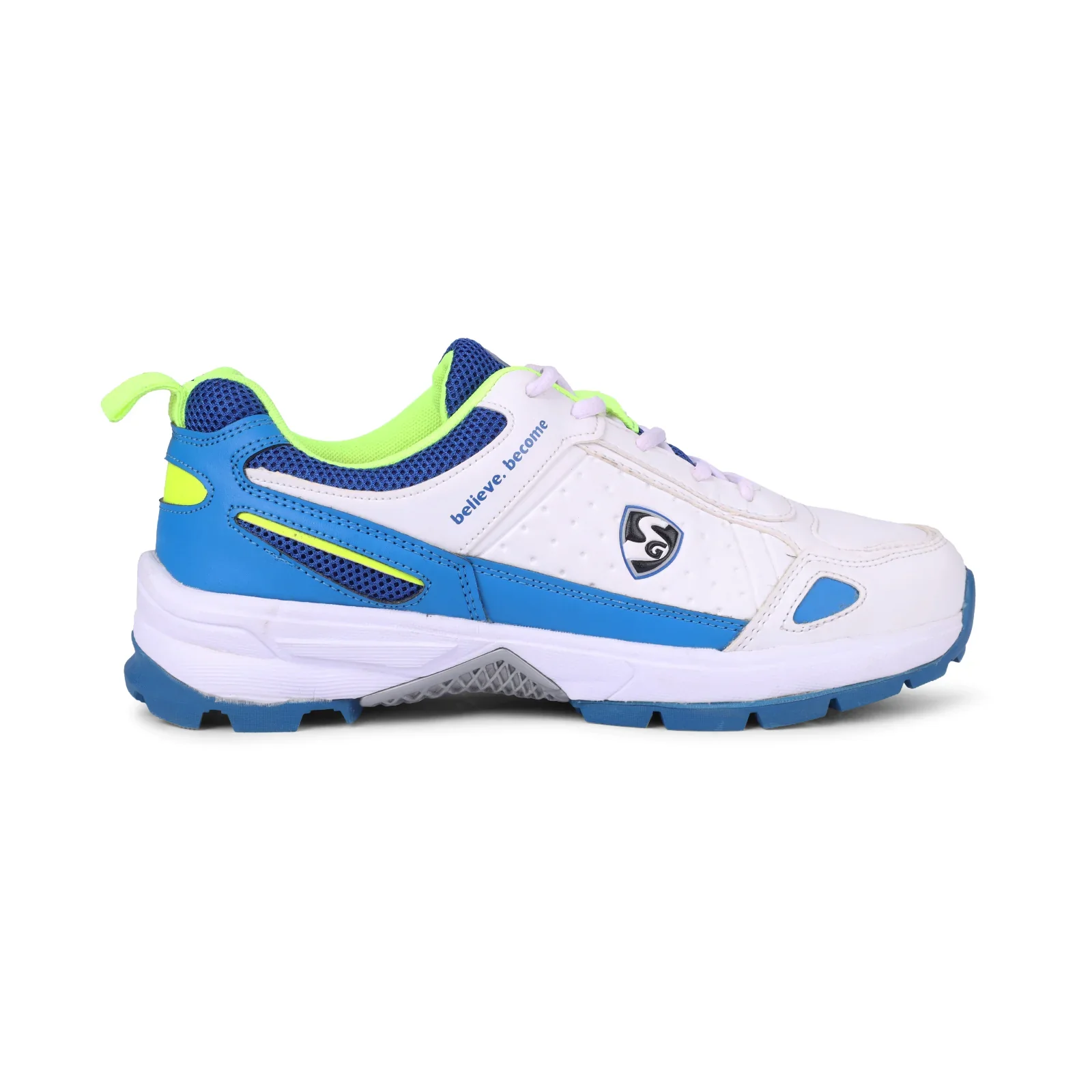 SG CLUB 6.0 Cricket Shoe: Classic White with Royal Blue and Lime Accents(2024) - Image 3