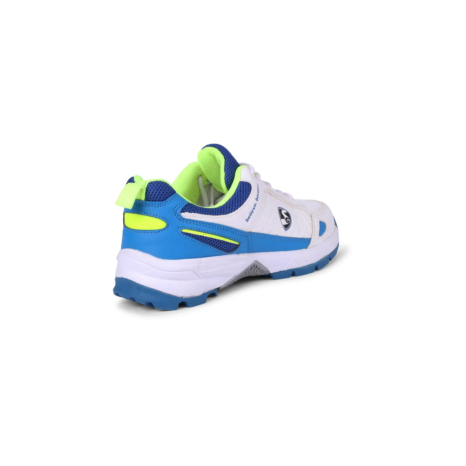 SG CLUB 6.0 Cricket Shoe: Classic White with Royal Blue and Lime Accents(2024) - Image 4