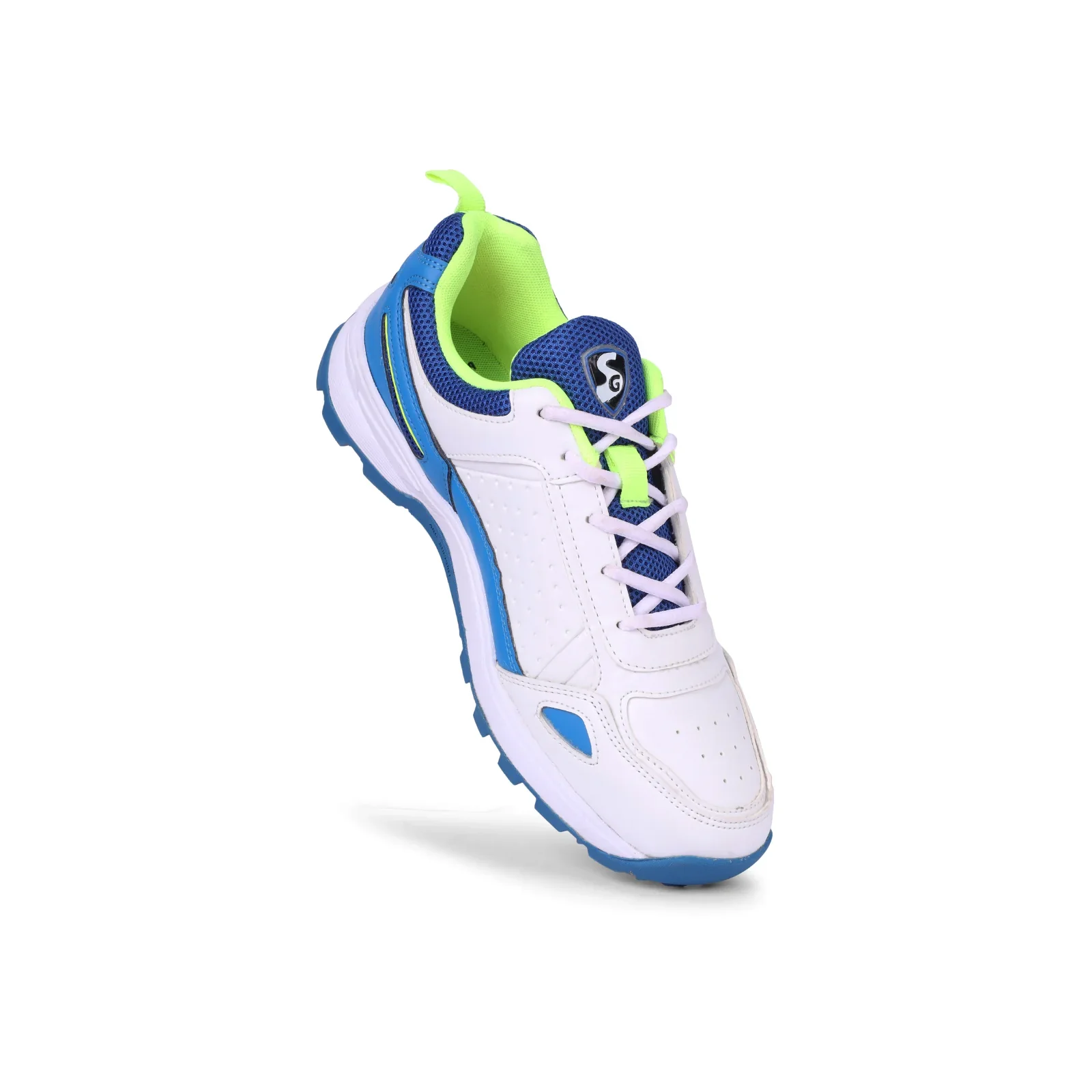 SG CLUB 6.0 Cricket Shoe: Classic White with Royal Blue and Lime Accents(2024) - Image 5