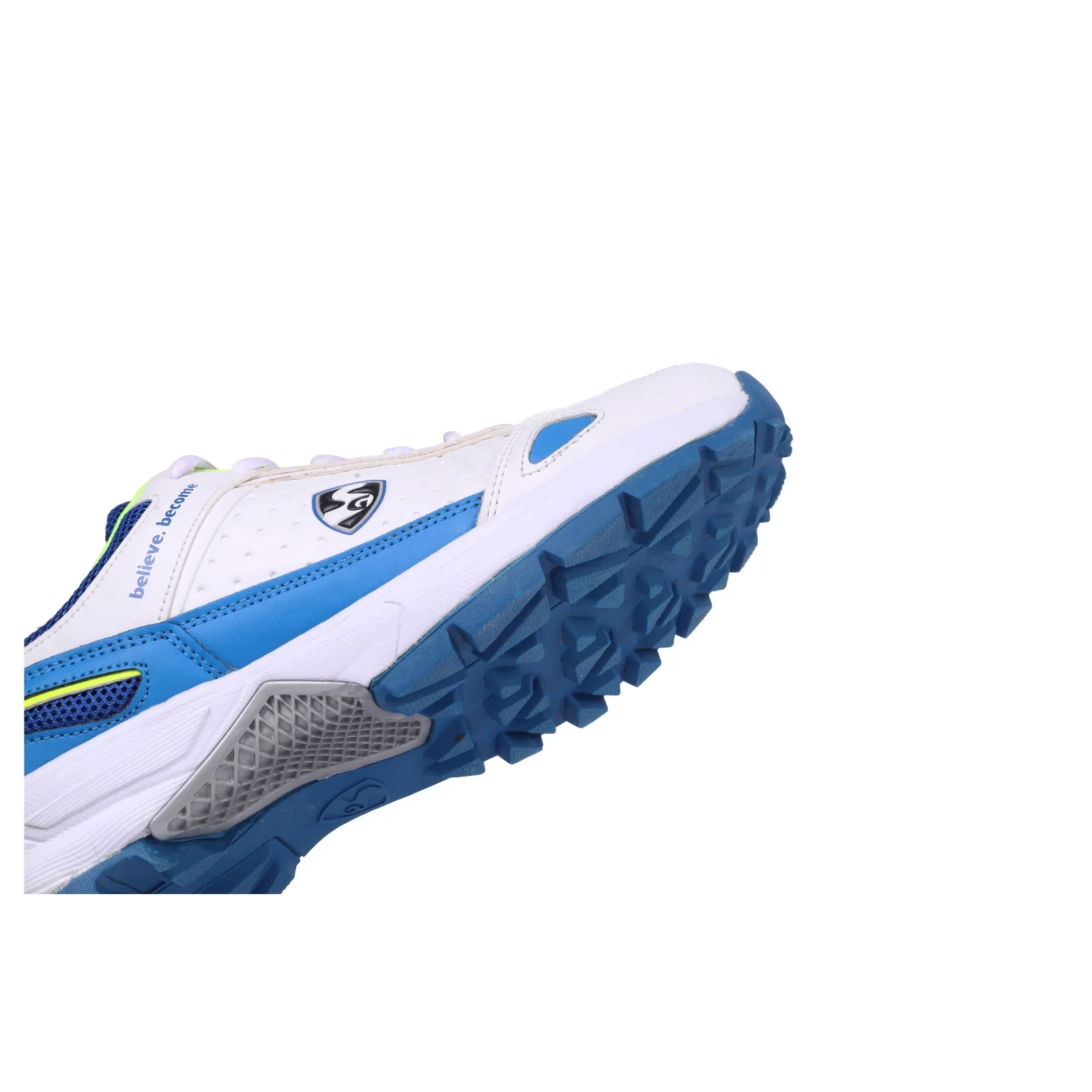 SG CLUB 6.0 Cricket Shoe: Classic White with Royal Blue and Lime Accents(2024) - Image 6