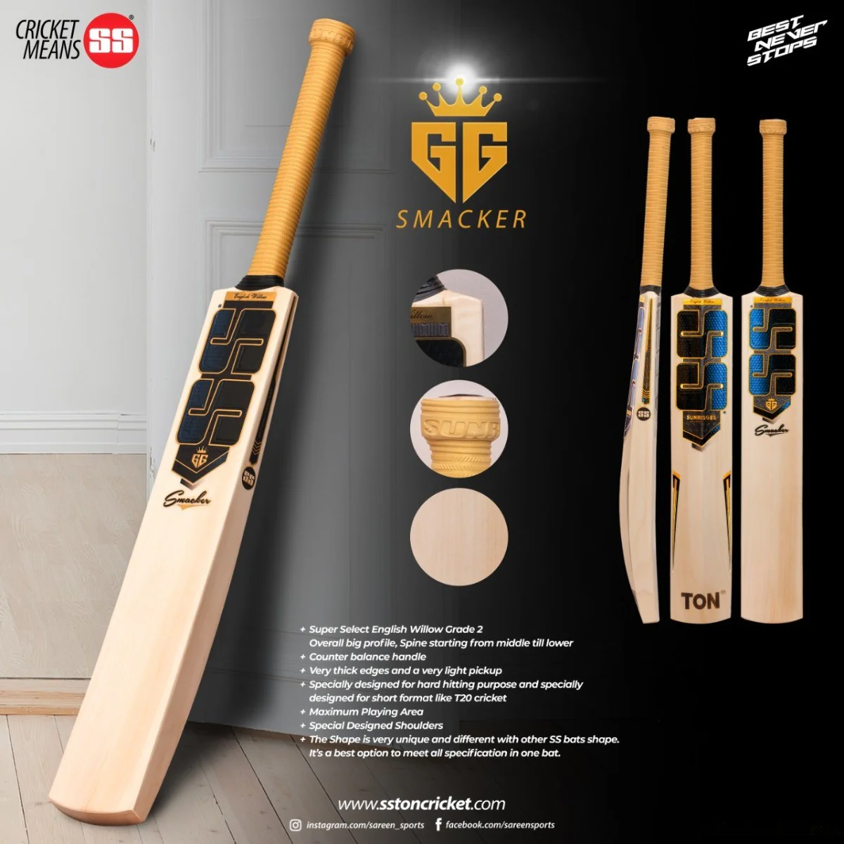 SS GG SMACKER PLAYERS ENGLISH WILLOW CRICKET BAT 2023 - Image 5
