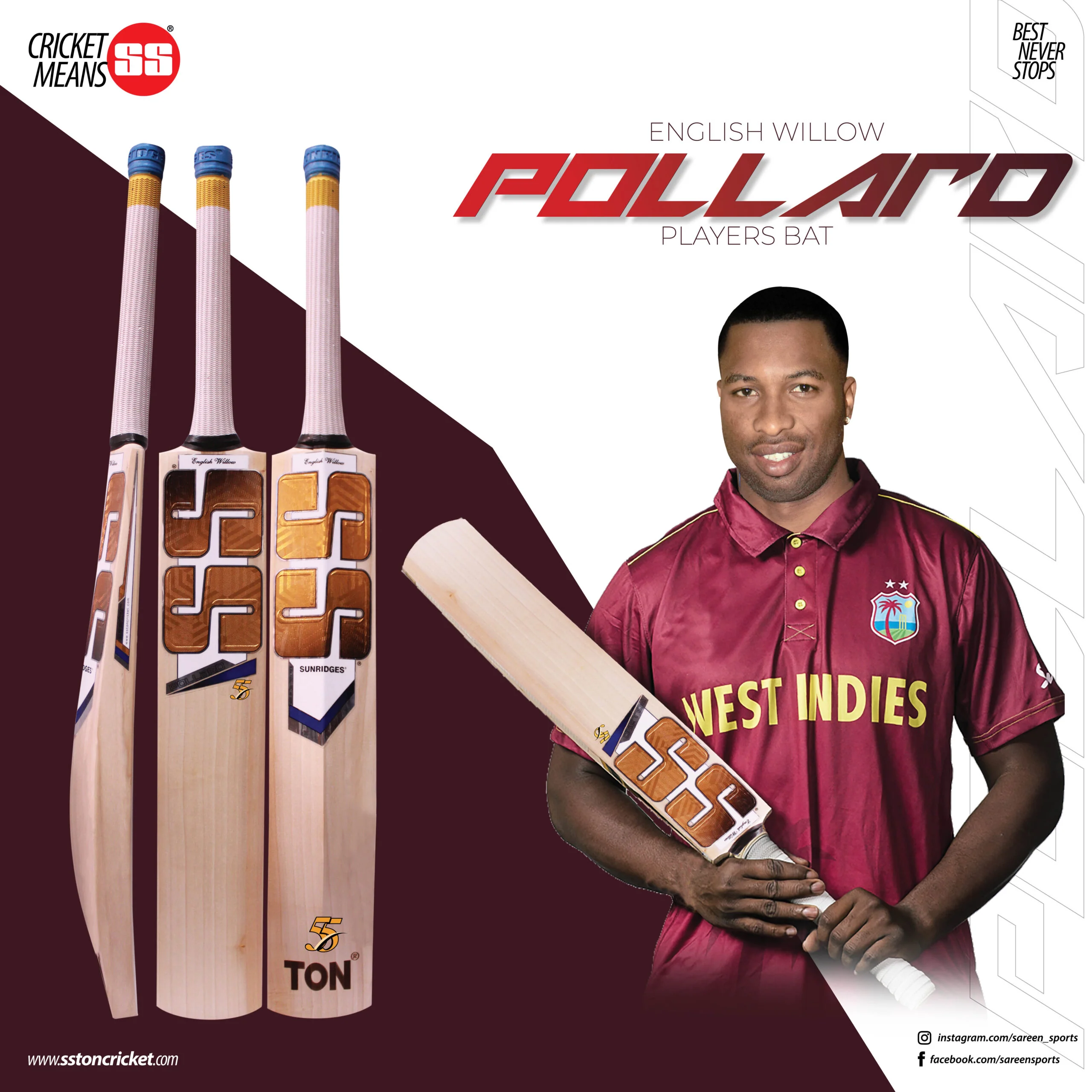 SS KP55 PLAYERS ENGLISH WILLOW CRICKET BAT 2023(NO DISCOUNT) - Image 2